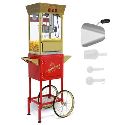 12oz Commercial Popcorn Maker with Cart, Vintage Theater Style Popper with Stainless Steel Kettle & Wheels for Parties, Business, Home Events