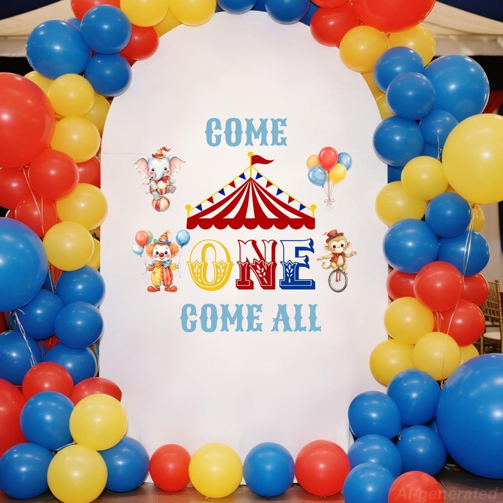 LANKBACK Come One Come All Decal One Year Old Birthday Party Supplies Circus Tent Big Top Theme 1st Birthday Baby Shower Party Supplies