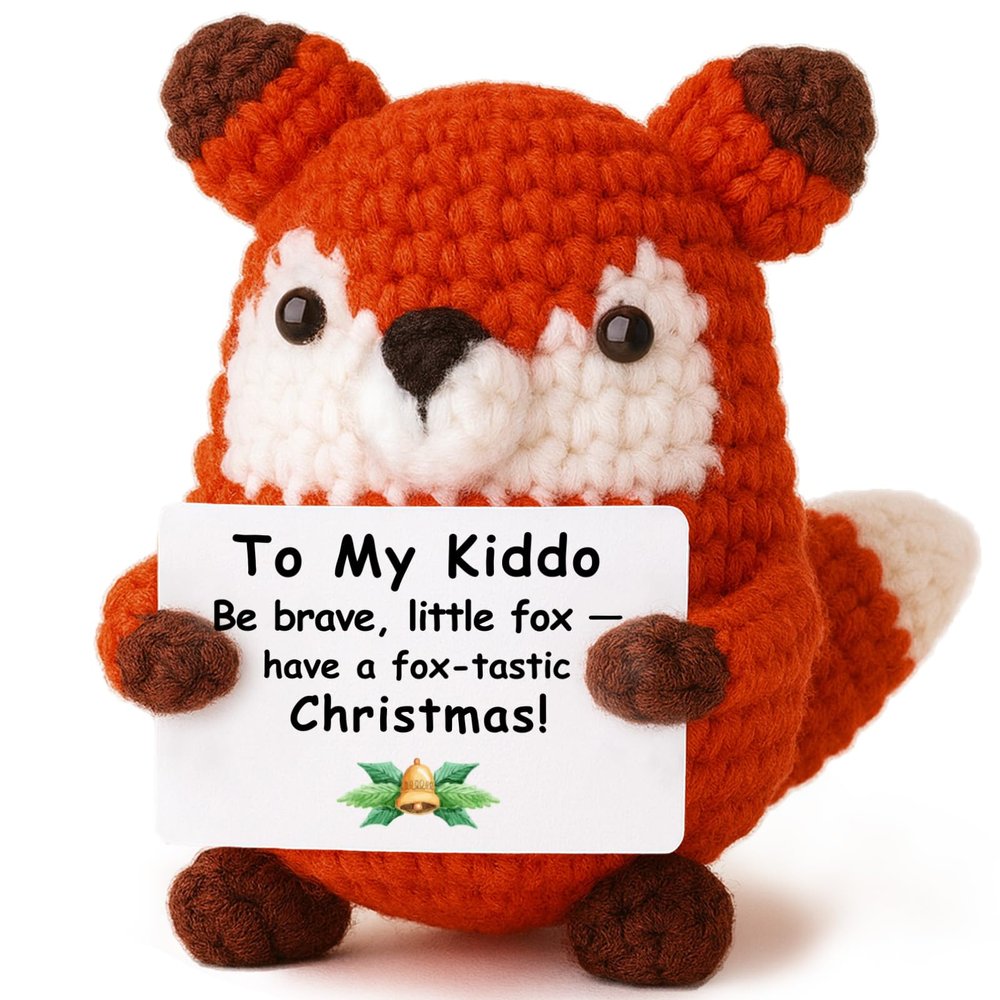 Stocking Stuffers for Teen Girls Mini Crochet Fox Plush with Pun Card, Cute, Cozy Desk/Nightstand Decor, Secret Santa, Woodland Kawaii