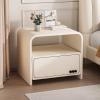 Bedside Cabinet with Drawer Open Shelf Leather-Wrapped Night Stand Multifunctional Storage Unit for Living Room Solid Construction(Brown) view 2