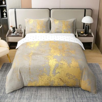 jejeloiu Yellow Gray Abstract Duvet Cover 100% Cotton Full Size Boys Girls Modern Marble Aesthetic Bedding Set Breathable Soft Retro Watercolor Artwork Design Comforter Cover 3Pcs Bedroom Decor Zipper