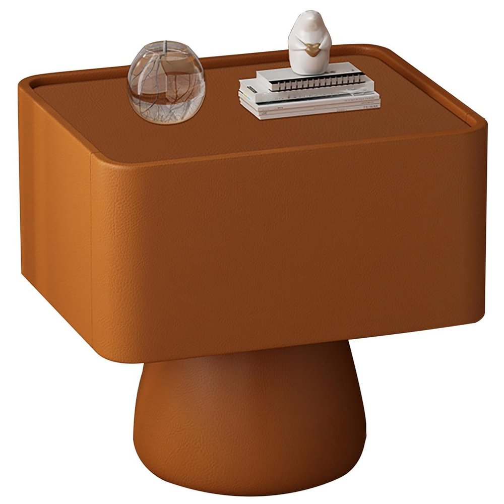 Creative Microfiber Leather Nightstand with Drawer Mute Slides Versatile Side Table for Living Room & Office Solid Construction(Orange,40cm)