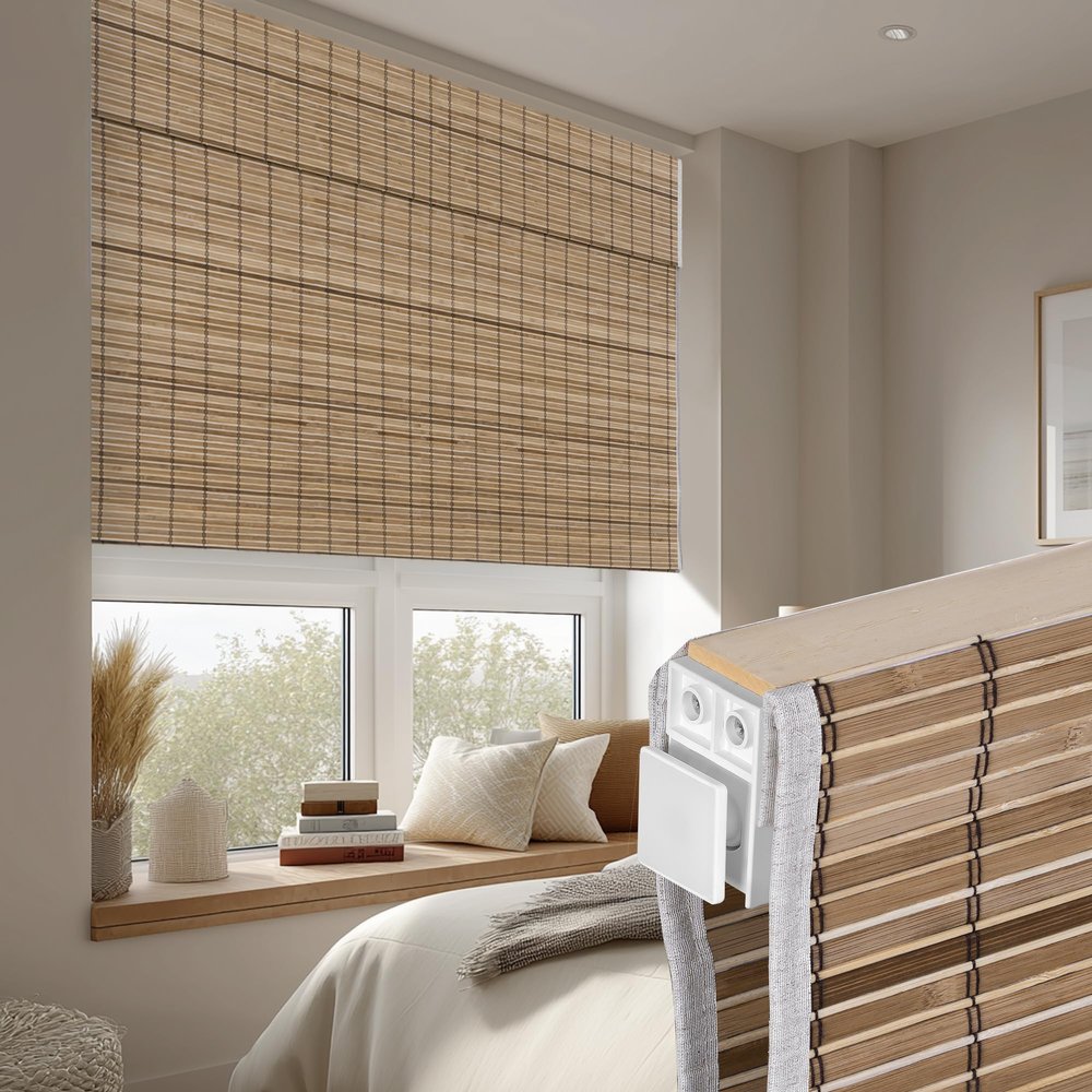 Doing-X No Drill Bamboo Roman Shades, No Tools Roman Blinds for Indoor Windows, Room Darkening Natural Cordless, UV Protection Easy Install Bedroom Living Room, Cinnamon Twill,42" W x 48" H