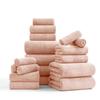18 Pcs Pink Woven Family Towels Set-6 Bath Sheets,6 Hand Towels,6 Washcloths Soft Polyester Towels Absorbent Shower Towel Quick Dry Beach Chair Towel Lint Less Towels Set for Bathroom Spa Gym Hotel view 1