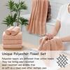 18 Pcs Pink Woven Family Towels Set-6 Bath Sheets,6 Hand Towels,6 Washcloths Soft Polyester Towels Absorbent Shower Towel Quick Dry Beach Chair Towel Lint Less Towels Set for Bathroom Spa Gym Hotel view 3