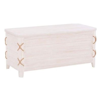 MAKLAINE Cedar Lined Storage Chest, 38 Inch White Distressed Wood Finish, Rope Detail, Versatile Blanket Chest for Seating, Table or Storage, Traditional Style for Bedroom or Living Room Use