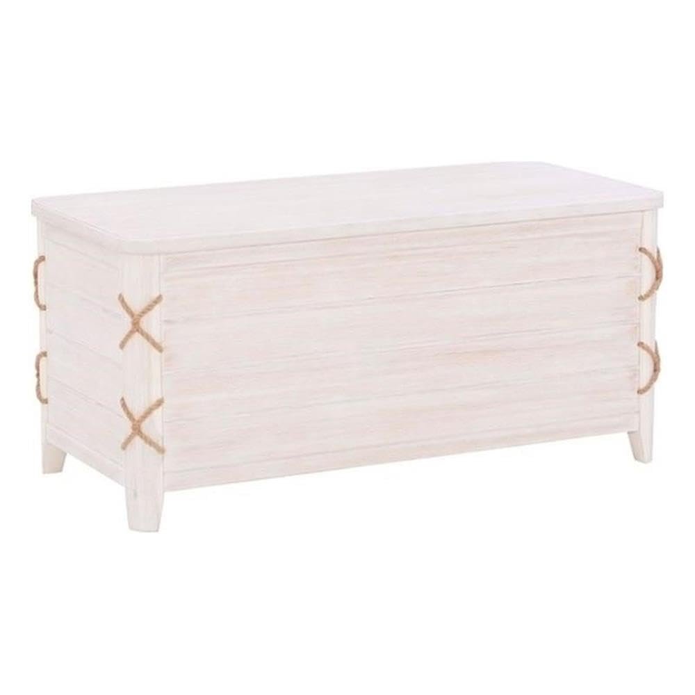 MAKLAINE Cedar Lined Storage Chest, 38 Inch White Distressed Wood Finish, Rope Detail, Versatile Blanket Chest for Seating, Table or Storage, Traditional Style for Bedroom or Living Room Use