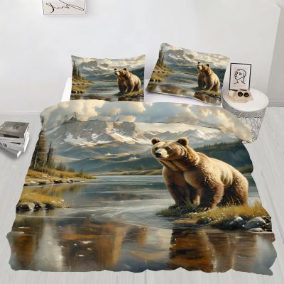 RUHEYIA Bears Bedding Sets Twin Wildlife Duvet Cover Natural Snow Mountains Kids Duvet Cover Bedding Set for Kids Teens Adults