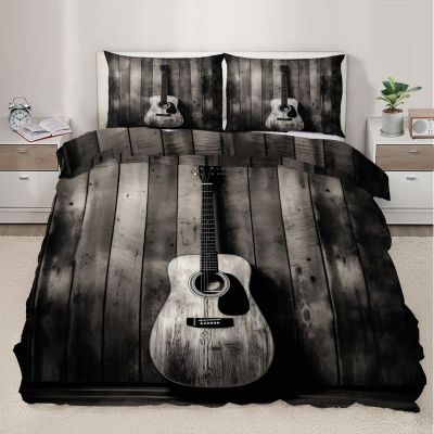 RUHEYIA Acoustic Guitar Bedding Sets California King Distressed Wood Grain Comforter Cover Vintage Style 3D Bedding Set Cover with Zipper Quilt Cover 2 Pillowcases