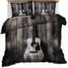 RUHEYIA Acoustic Guitar Bedding Sets California King Distressed Wood Grain Comforter Cover Vintage Style 3D Bedding Set Cover with Zipper Quilt Cover 2 Pillowcases view 3
