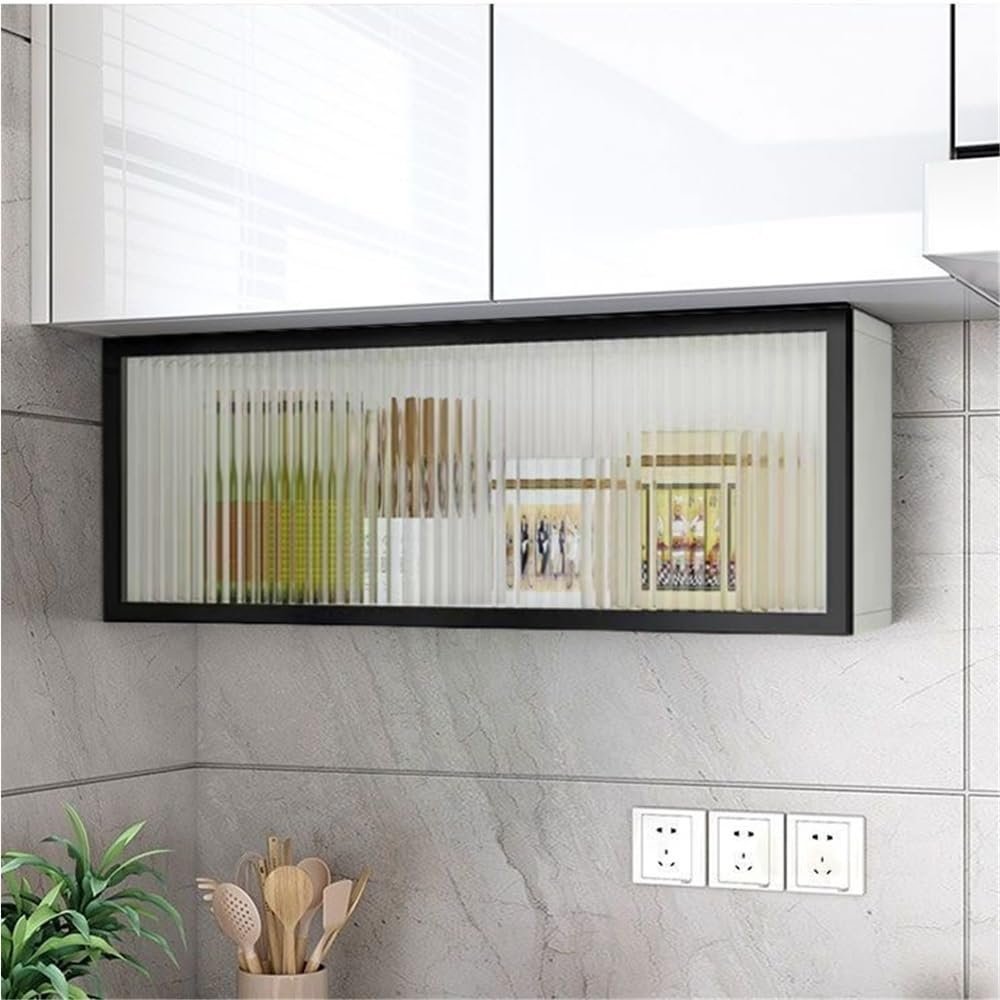 SMGCEHC Freestanding Kitchen Wall Storage Cabinet, Wall Mounted Spice Organizer Rack, Push-to-Open Flip Glass Door, Hanging Display Rack for Living Room, Dining Room, Bathroom(A,19.7''x7.5''x11.8'')