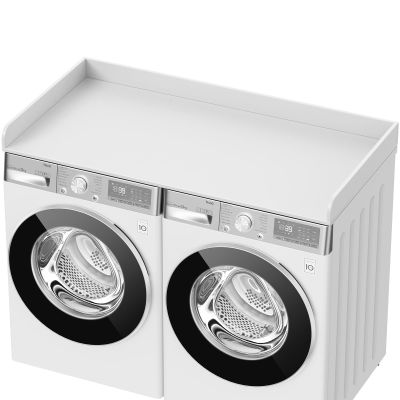 BYMTR Washer Dryer Countertop, 27.5" D x 54" W Washer and Dryer Topper Covers with Edge Rails, Wood Laundry Room Countertop Shelves for Laundry Room Organization and Storage (White)