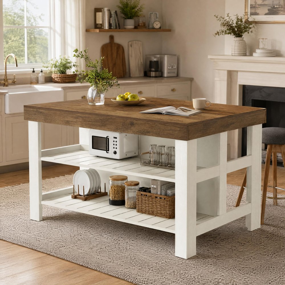 Tribesigns Kitchen Island with Storage Shelves