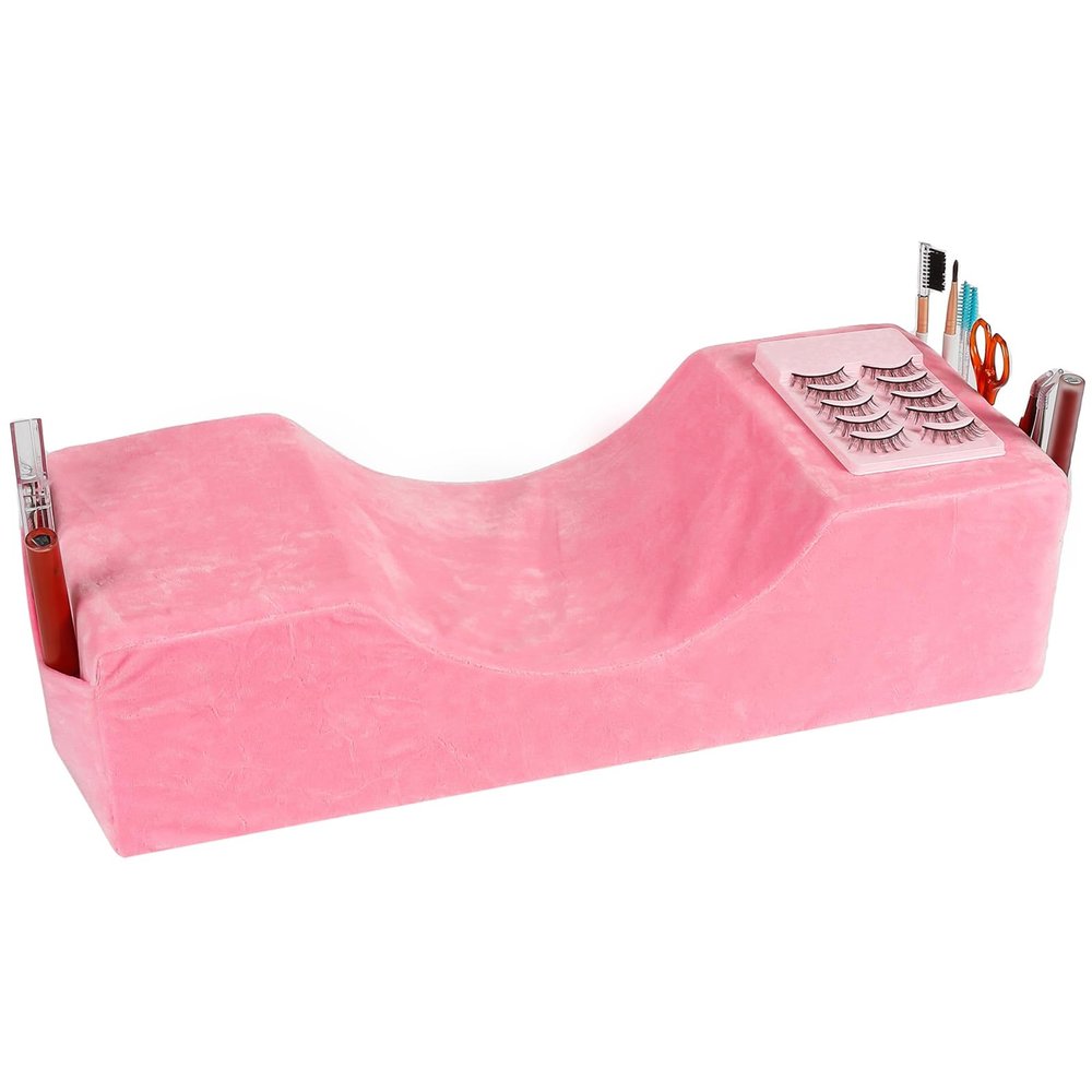 Mobaigift Comfortable Eyelash Extension Pillow Memory Foam Neck Pillow,Beauty Salon Eyelash Pillows with Velvet Cover Curved Lash Pillow with Neck SupportPink
