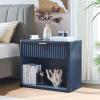 LEYAOYAO 31" Wide Fluted Nightstand Set of 2 with Charging Station, Oversized Extra Large 1 Drawer Night Stand with Golden Handle, Blue Wood Bedside Table Tall End Tables,for Bedroom, Living Room view 3