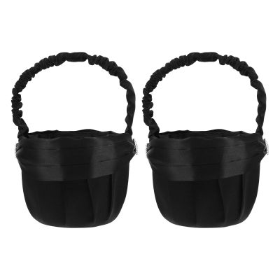 Cabilock 2pcs Wedding Flower Girl Baskets Black Bridal Flower Storage Basket With Rhinestone Decor For Engagement Ceremony Party Decor