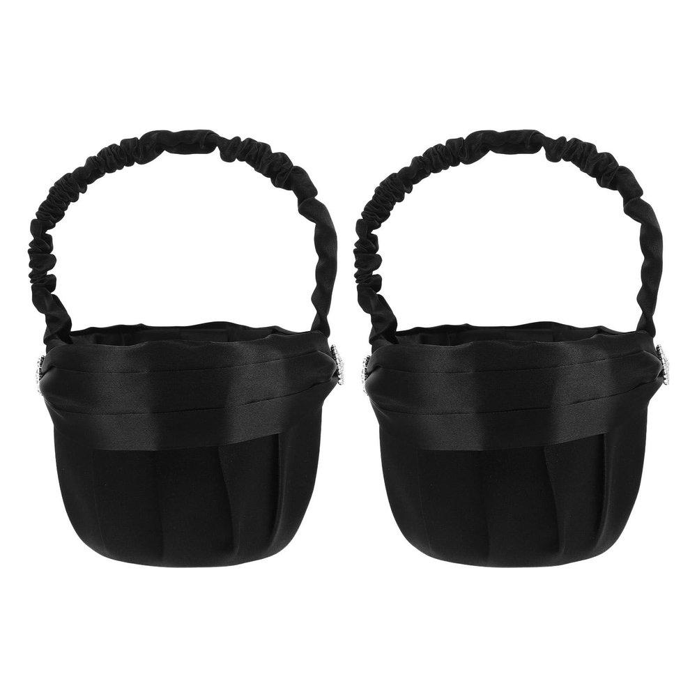 Cabilock 2pcs Wedding Flower Girl Baskets Black Bridal Flower Storage Basket With Rhinestone Decor For Engagement Ceremony Party Decor
