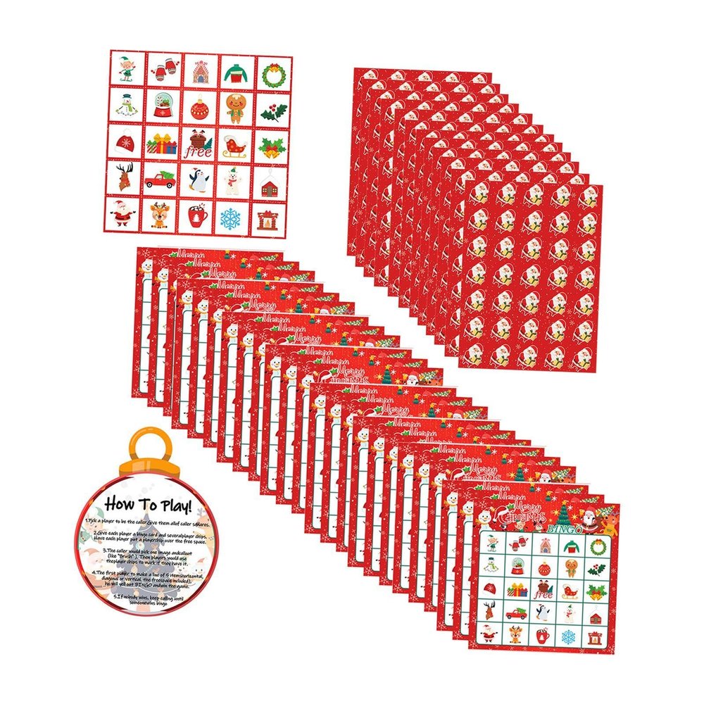 24 Christmas Bingo Group Game for Neighbors Adults New Year Holiday Party Family Gathering Classroom Activity