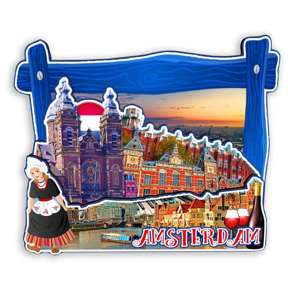 Autucson Decorative Magnet for Amsterdam The Netherlands Travel Souvenir Unique Wooden Fridge Magnet Collection to Record Beautiful Memorie 1402