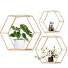 5X Hexagon Iron Wall Mount Shelves Floating Shelf Storage Rack for Small Plants Display, Golden view 2