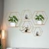 5X Hexagon Iron Wall Mount Shelves Floating Shelf Storage Rack for Small Plants Display, Golden view 3