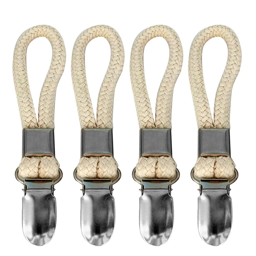 4Pcs Braided Cotton Loop Metal Towel Clips Household Organization Supplies for Home Bedroom Dormitory Organize Rack Kitchen Towel Clips for Hanging
