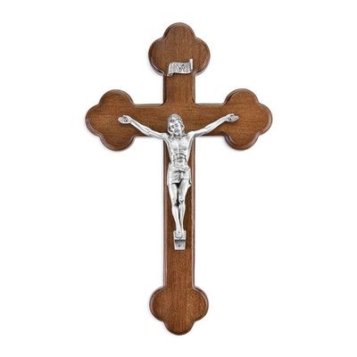 10" Walnut Latin Style Cross with Antiqued Fine Pewter Corpus