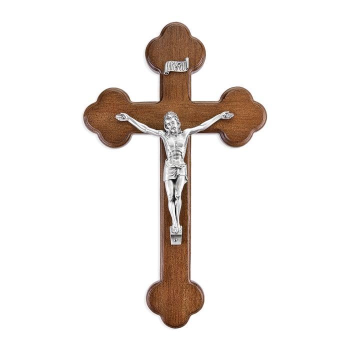 10" Walnut Latin Style Cross with Antiqued Fine Pewter Corpus