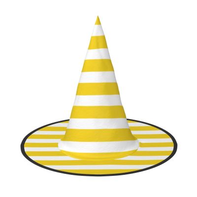 LHBALXQHTY Lemon Zest Yellow Stripes Pattern Print Halloween Hat Durable And Comfortable Oxford Cloth Witch Hat