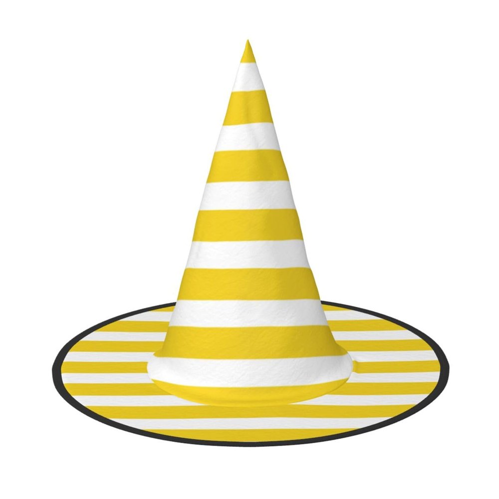 LHBALXQHTY Lemon Zest Yellow Stripes Pattern Print Halloween Hat Durable And Comfortable Oxford Cloth Witch Hat