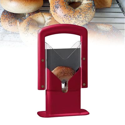 Bagel Slicer, Bagel Cutter with Safety Shield, Stainless Steel Universal Slicer with Grip for Homemade Bagel, Size 97In (red)