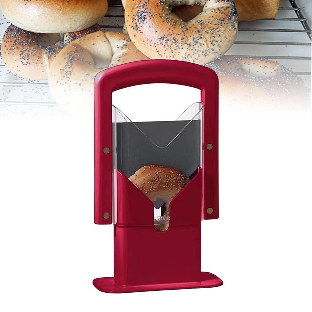 Bagel Slicer, Bagel Cutter with Safety Shield, Stainless Steel Universal Slicer with Grip for Homemade Bagel, Size 97In (red)