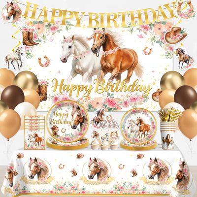 Xynic 211Pcs Horse Birthday Decorations Tableware Set, 25 Serves