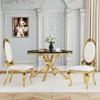 AMHDDT Modern Dining Chairs Set of 6, White Luxury Leather Upholstered with Oval High Back and Mirrored Gold Stainless Steel Legs, Armless Chairs for Kitchen, Living Room or Reception Room view 3