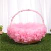 Wedding Flower Girl Baskets Small Piece Basket Satin Ostrich Fluff Lace(Pink) view 2