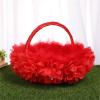 Wedding Flower Girl Baskets Small Piece Basket Satin Ostrich Fluff Lace(Pink) view 4