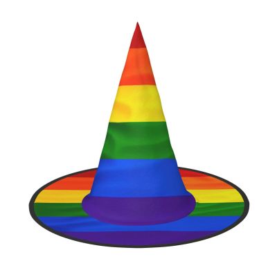 LHBALXQHTY Rainbow Flag Print Halloween Hat Durable And Comfortable Oxford Cloth Witch Hat