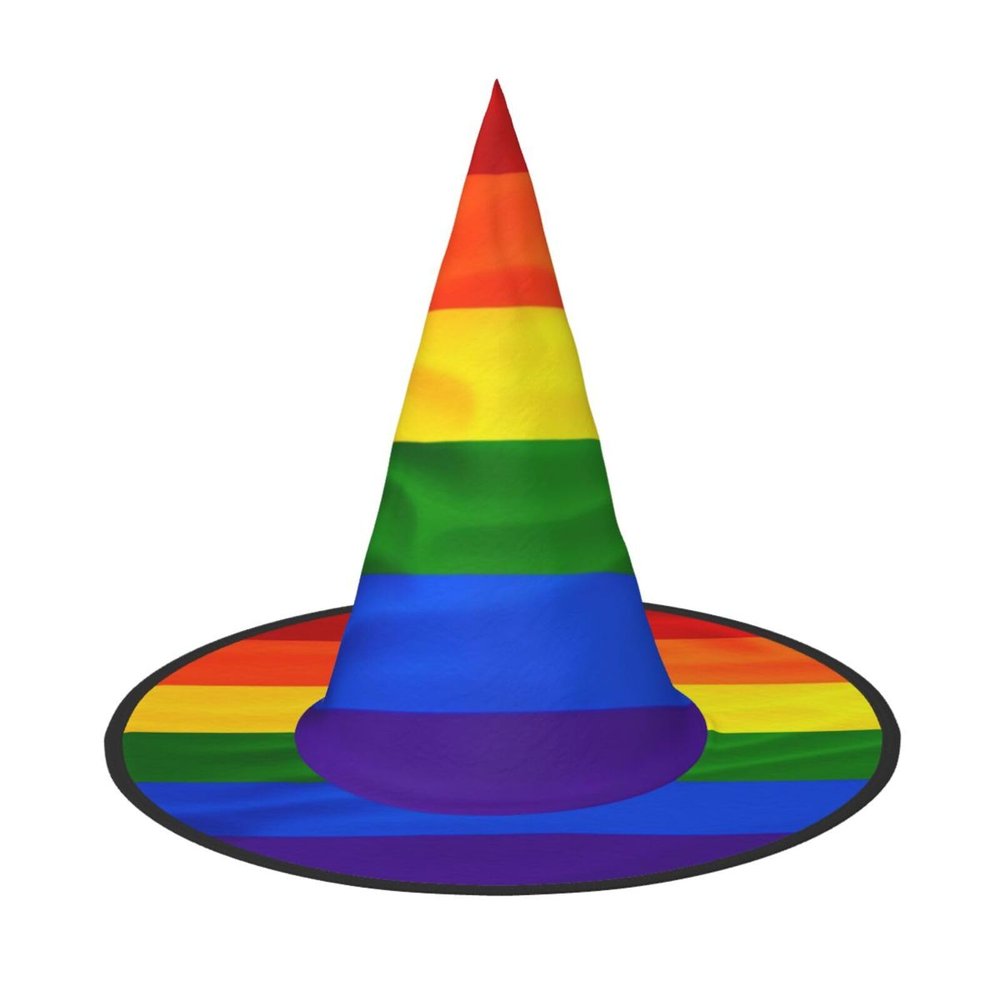 LHBALXQHTY Rainbow Flag Print Halloween Hat Durable And Comfortable Oxford Cloth Witch Hat