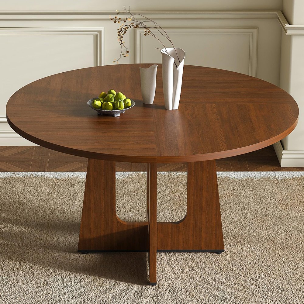 47 Round Dining Room Table, Brown Kitchen Table for 4, Wooden|Farmhouse|Circle|1.18 Table Top|300lb Weight Capacity|Easy Assembly| (Walnut Brown)