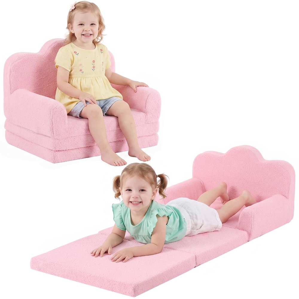 Tiita Kids Sofa, 2-in-1 Soft Toddler Couch Fold Out, Cloud-Like Comfy Couch Toddler Reading Chair with Carrying Handle Washable Cover, Kids Furniture for Boys and Girls