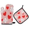 QUGRL Oven Mitts and Pot Holders Set Baseball Hearts Pink Background Kitchen Oven Gloves Hot Pads Heat Resistant Handling Cooking Cookware Bakeware BBQ view 1