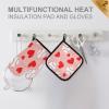 QUGRL Oven Mitts and Pot Holders Set Baseball Hearts Pink Background Kitchen Oven Gloves Hot Pads Heat Resistant Handling Cooking Cookware Bakeware BBQ view 3