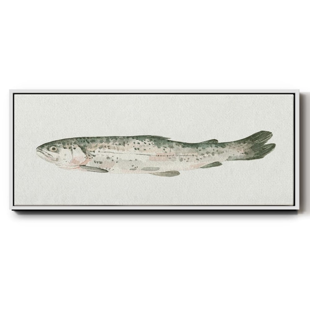 Renditions Gallery Floater Framed For Office Depiction of Fresh Fish Canvas Home Decor for Lounge Drawing Room Balcony - 12"x30" White Frame LT615