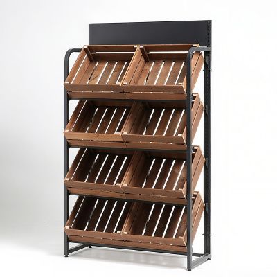 3/4 Tier Solid Wood Kitchen Shelf Rack for Fruits & Vegetables, Large Display Stand for Commercial Supermarket Use, Multi-layer Storage Organizer for Potato, Onion(F-4 Tier)
