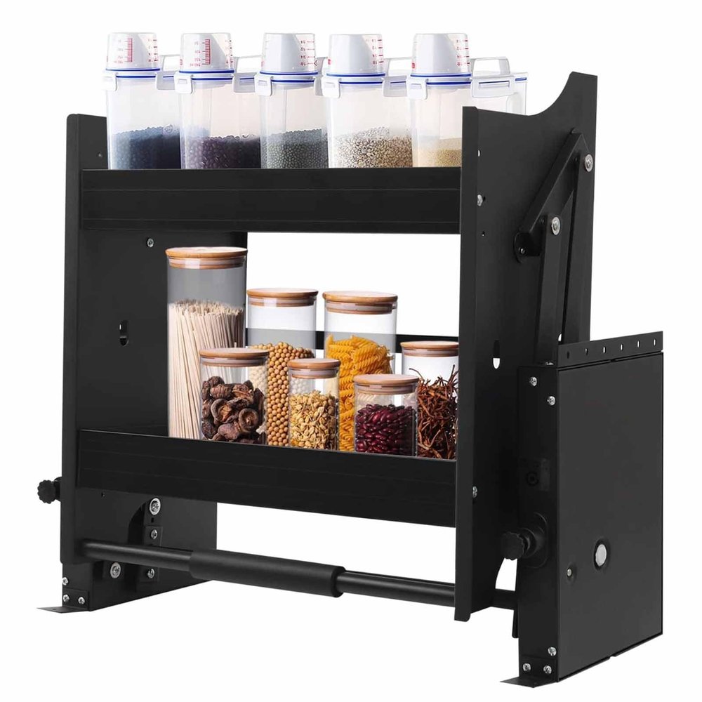18~34'' Pull Down Shelf for Kitchen Cabinet Hanging Mount, Mounted Kitchen Cabinet Shelf Storage Space Pull Out Spice Rack(L 76cm/30in)(L 46cm/18in)