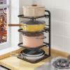 4 Tier Pots Organizer, Height Kitchen Pan Rack, Space Saving Under Sink Cabinet Storage, Modern Iron Pot Pan elf for Countertop with 5 Accessories, Easy Install for Neat Kitchen view 2