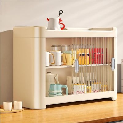 BSNRSNMFA Mug Cup Holder, Wine Glass Storage Rack, Plastic Display Cabinets, Countertop Rack with Transparent Door for Kitchen, Dining Room(White)