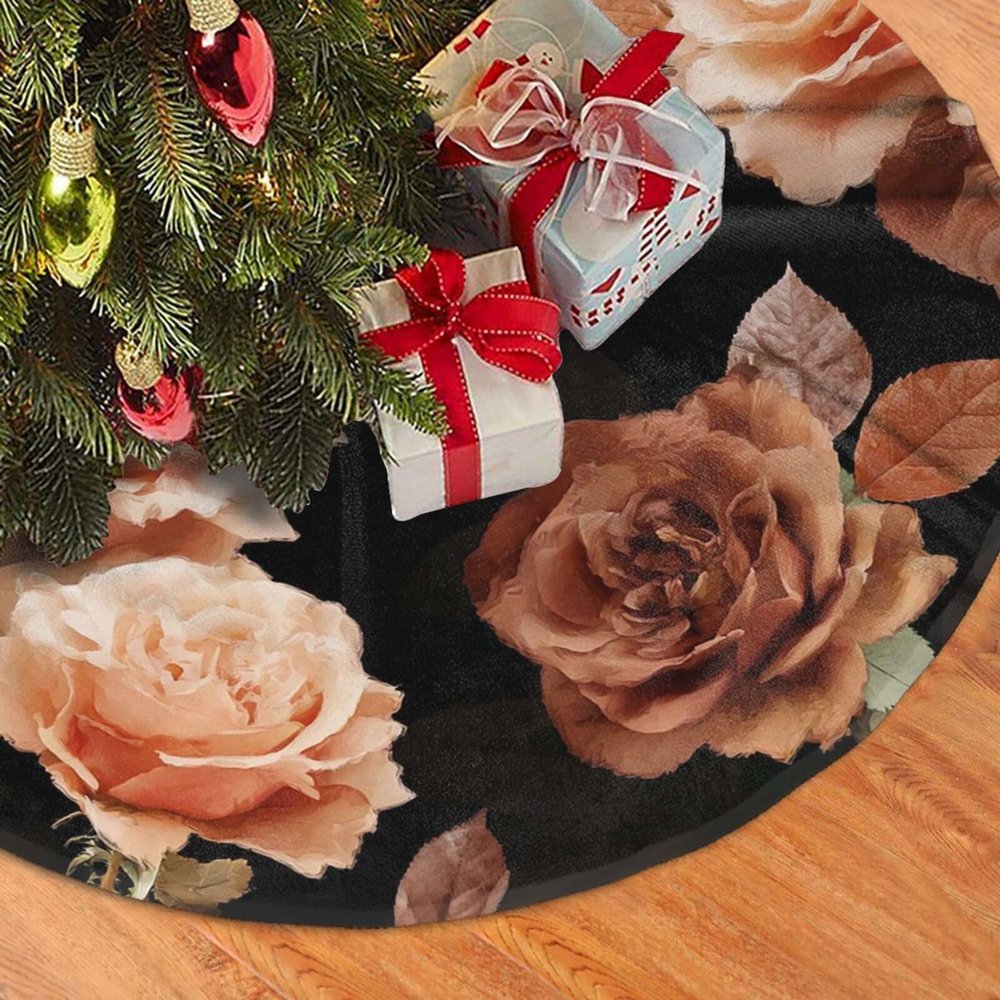 48" Christmas Tree Skirt Soft Plush Christmas Trees Mat Black Peach Rose Tree Skirt Farmhouse Christmas Decor Xmas Trees Skirts Decoration Mat for New Year
