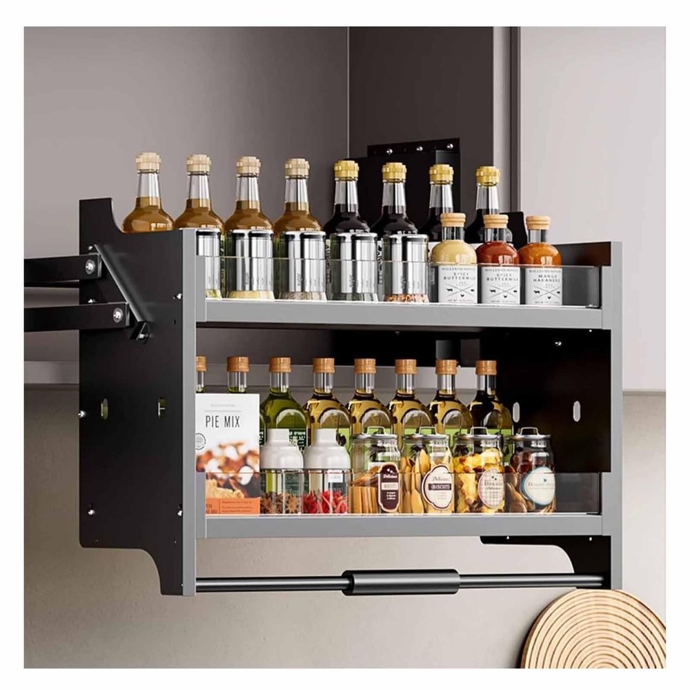 24 Inch Pull Down Shelf 2-Tier Upper Kitchen Cabinet Storage Cabinet Organizer for Bathroom Upper Cabinets, Kitchen Pull Out Shelf Organizer Cabinet Shelf(L 86cm/34in)