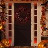 20IN Larger Glitter Black Branch Halloween Wreaths with Purple Lights, Handmade Halloween Black Branch Wreath with Lights, Halloween Wreath for Front Door (20IN Branch-Red Lights) view 2